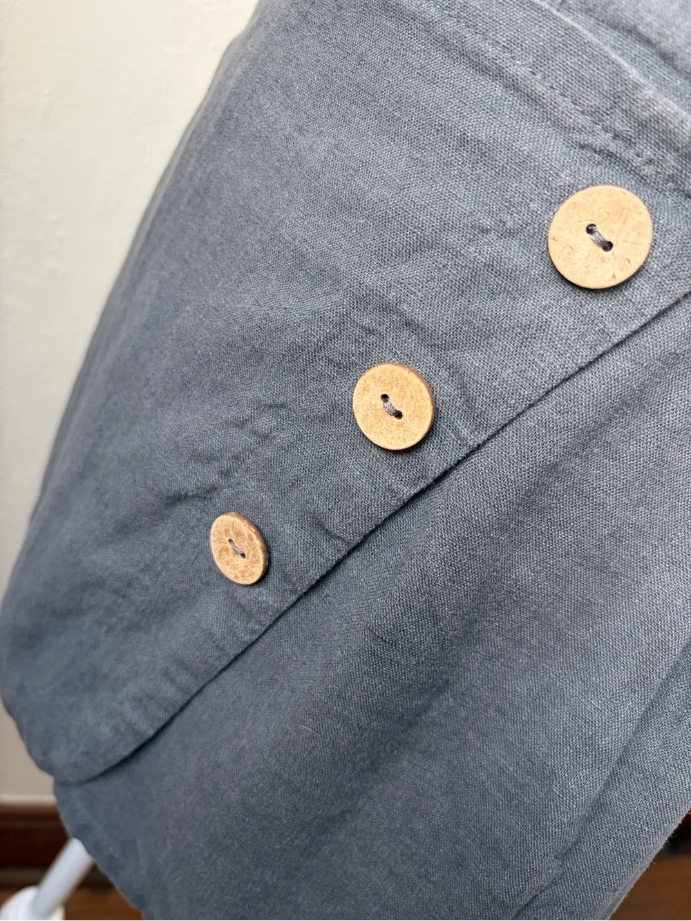Love Tree Gray Linen Blend Wrap Skort Button Front Elastic Back Large